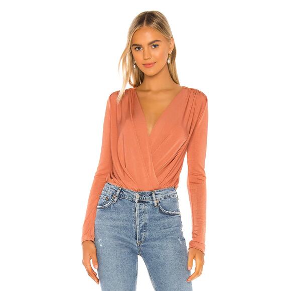 Intimately Free People Long Sleeve Turnt Bodysuit V Neck Size Large Ginger Spice - Picture 1 of 13